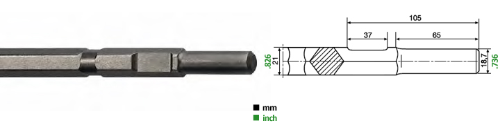 Chisels for pneumatic hammers 18.7 x 65 mm
