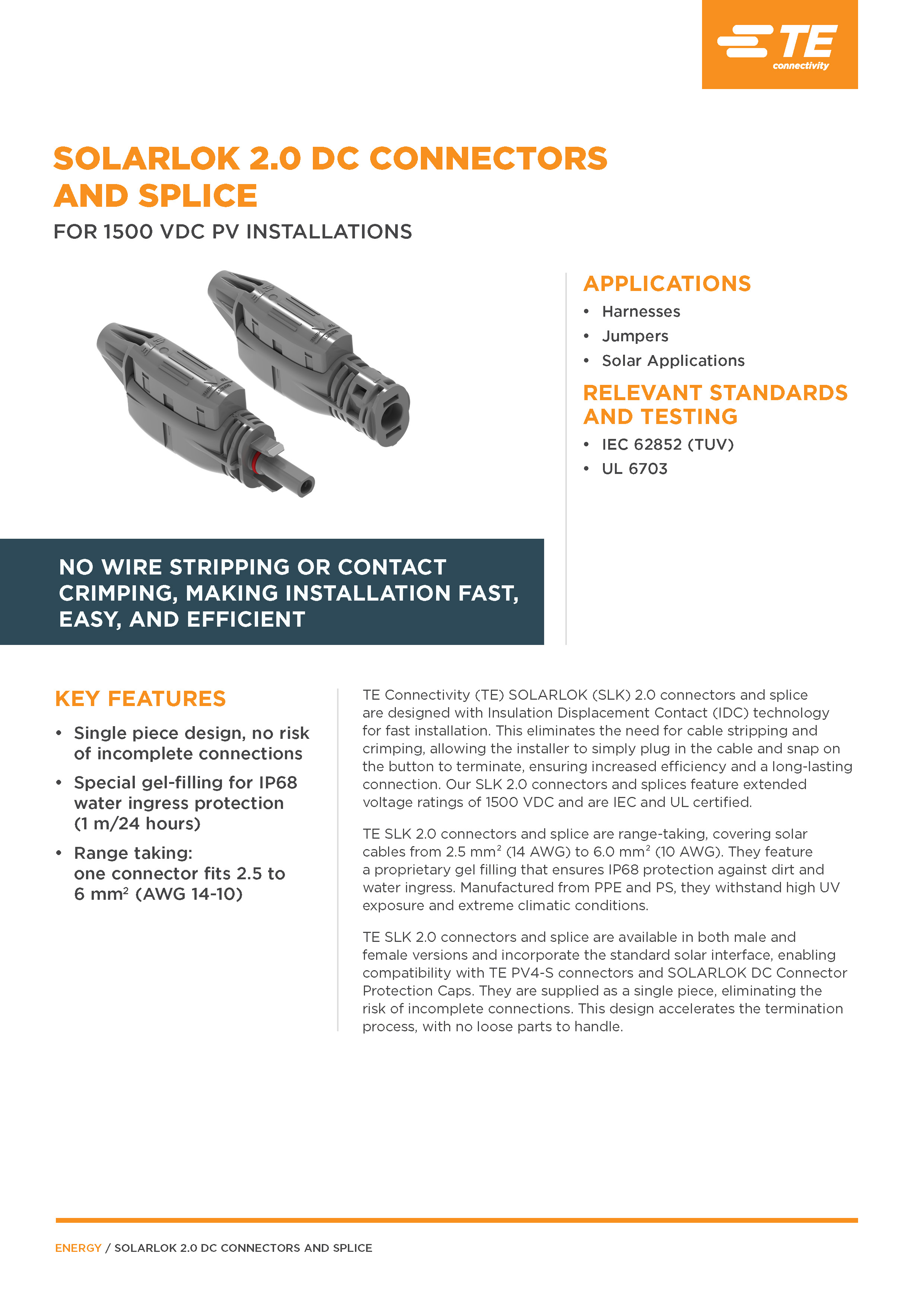 Solarlok 2.0 DC Connectors and Splice Key Features and Tooling Overview.