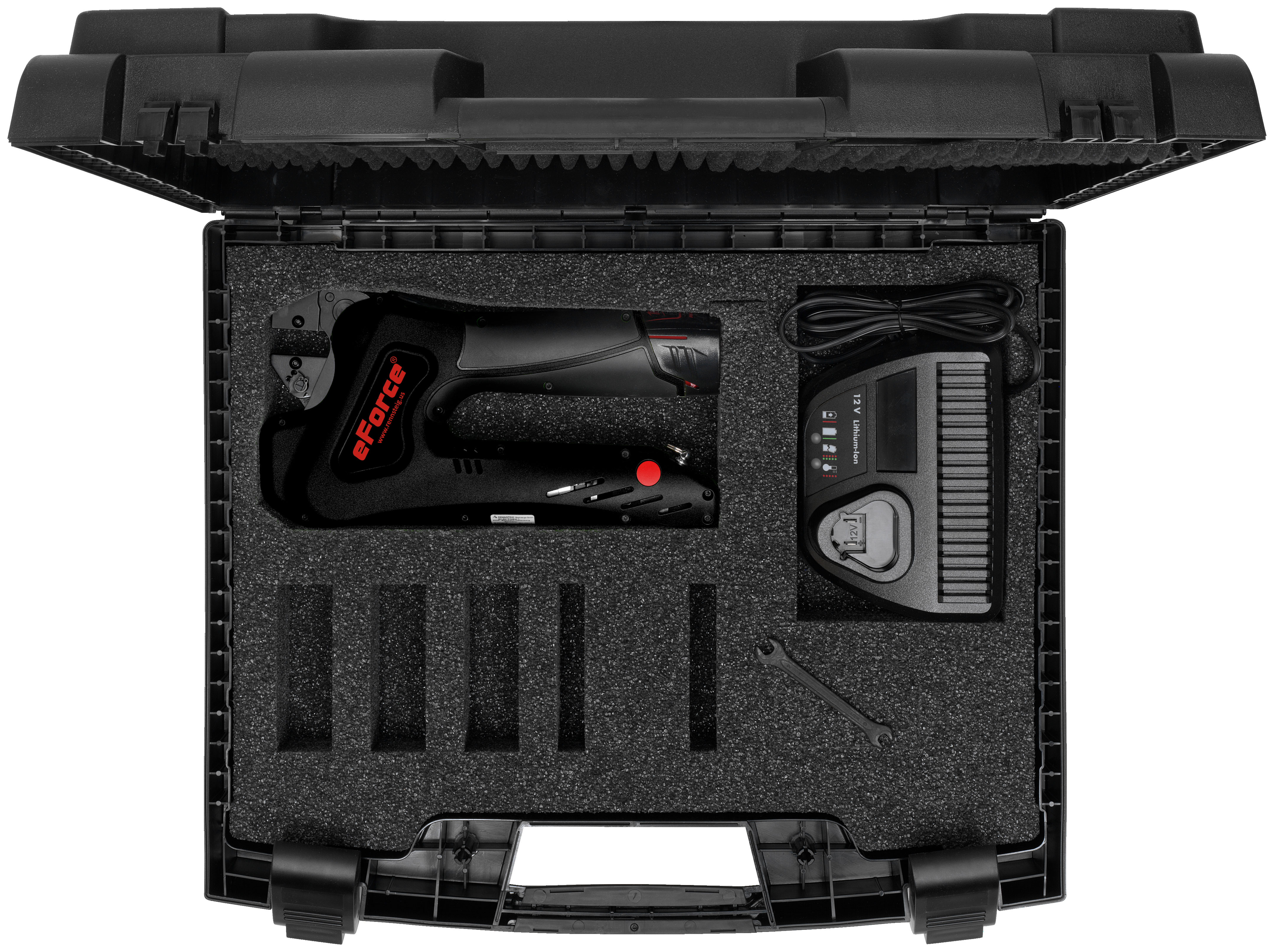 Battery Powered Crimping Tool in Portable Plastic Case